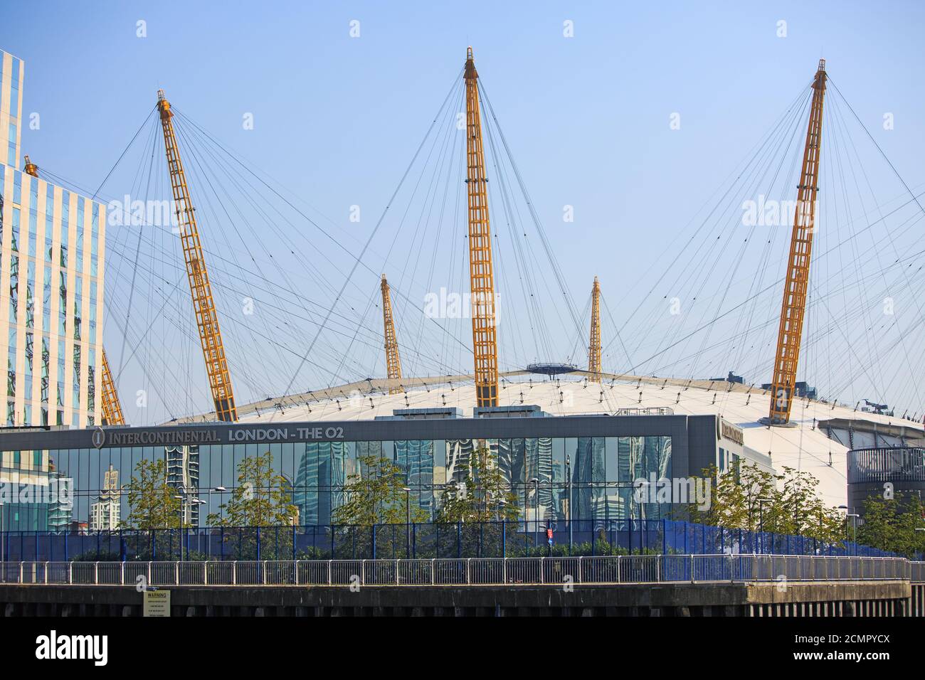 O2 Building, Greenwich, London, 2019.  Close up of the iconic O2 venue, it is on the banks of the River Thames and hosts many large concerts. original Stock Photo