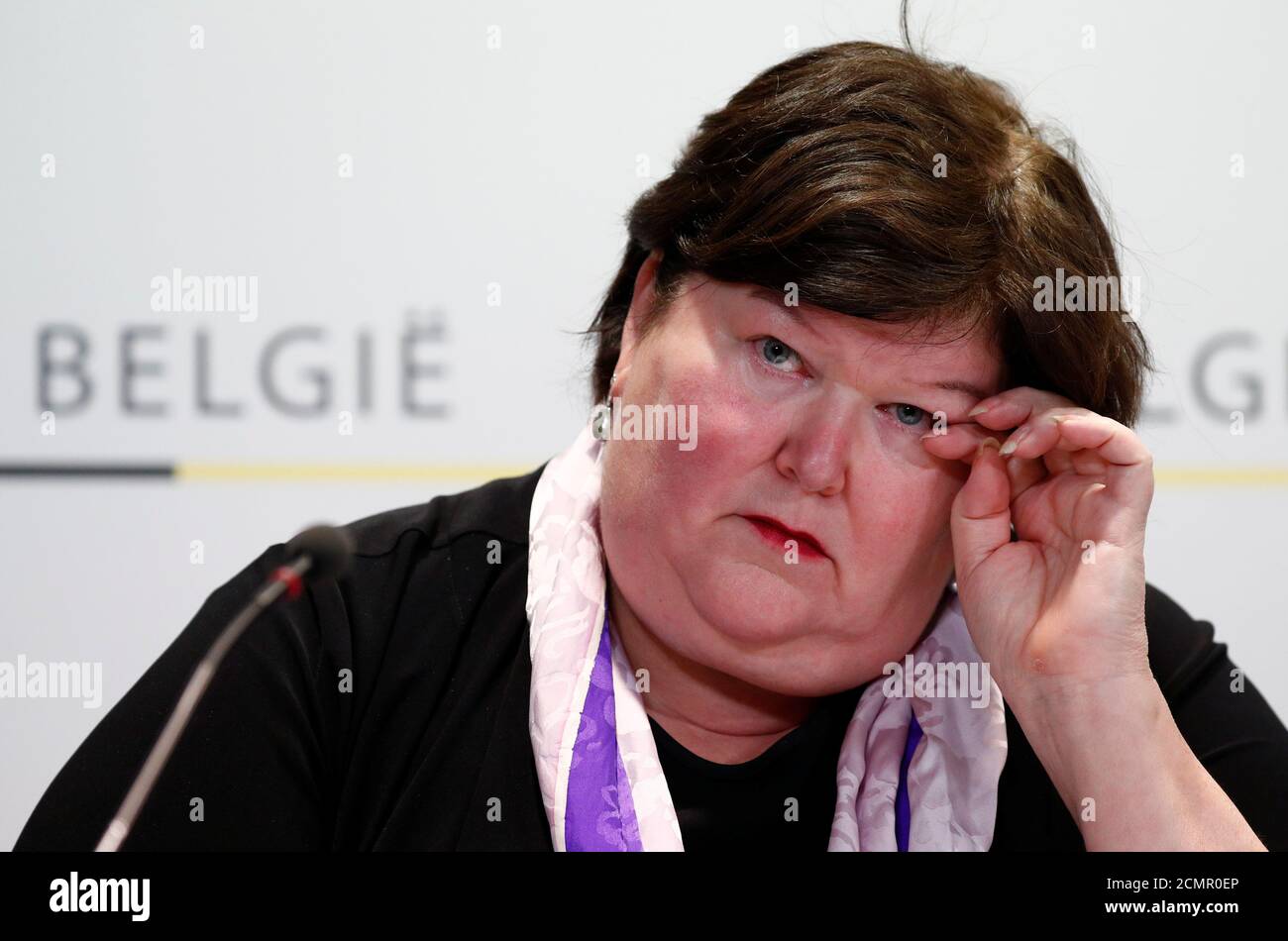 Belgium's Health Minister Maggie De Block speaks during an interview with  Reuters amid the coronavirus disease (COVID-19) outbreak in Brussels,  Belgium July 10, 2020. REUTERS/Francois Lenoir Stock Photo - Alamy