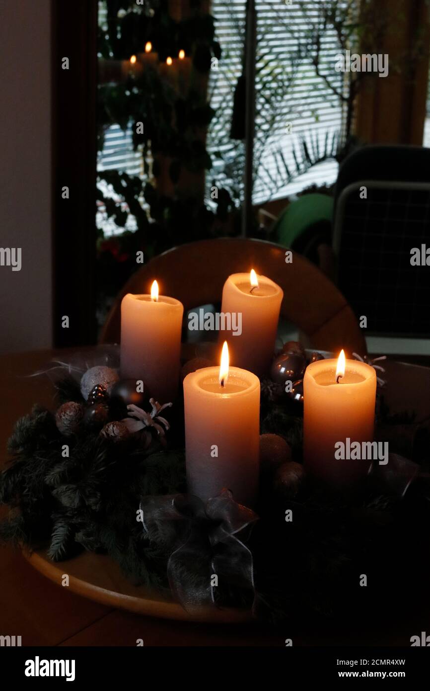 An advent wreath with four candles Stock Photo Alamy