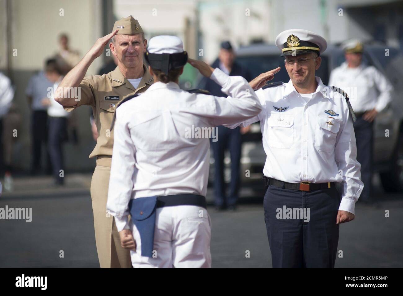 Jonathan Greenert is invited to perform a troop inspection with the Commander in Chief of Ram Rutberg. Stock Photo