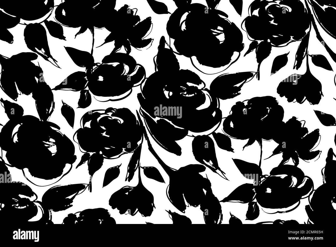 Spring Patterns With Black Floral seamless background pattern. Black and white spring flowers hand ...