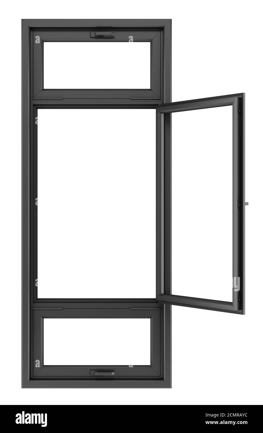 open black window isolated on white background Stock Photo
