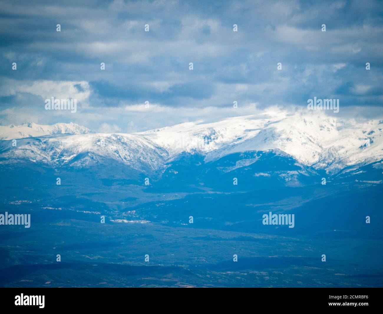 Aerial view of a mountain landscape from La Pena de Francia in La Alberca (Salamanca) Stock Photo