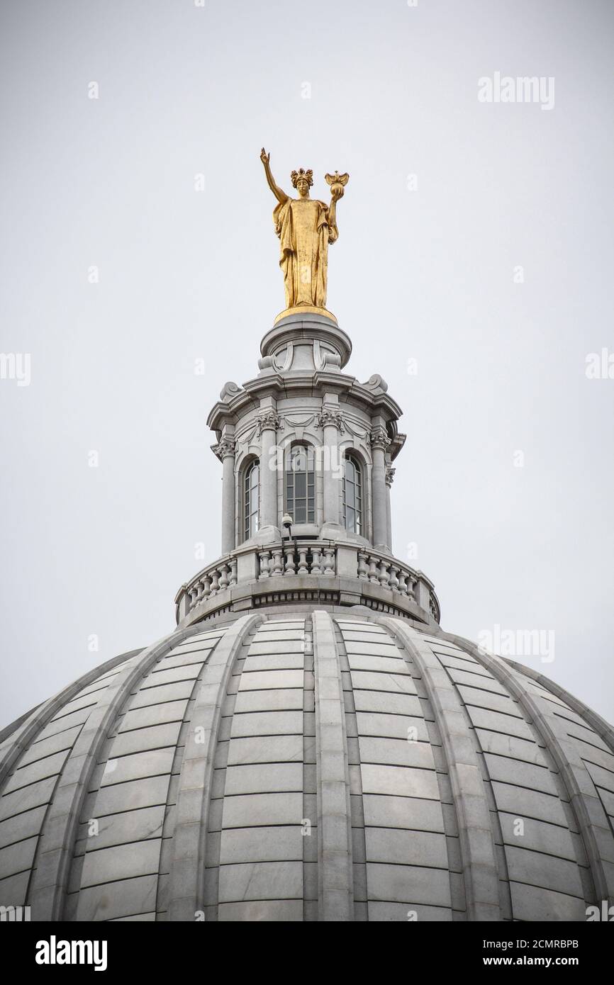 Wisconsin statue on top of the Wisconsin Capitol Building dome Stock Photo