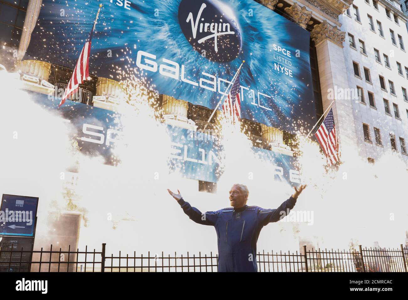 Sir Richard Branson poses outside the New York Stock Exchange (NYSE) ahead of Virgin Galactic (SPCE) trading in New York, U.S., October 28, 2019. REUTERS/Brendan McDermid Stock Photo