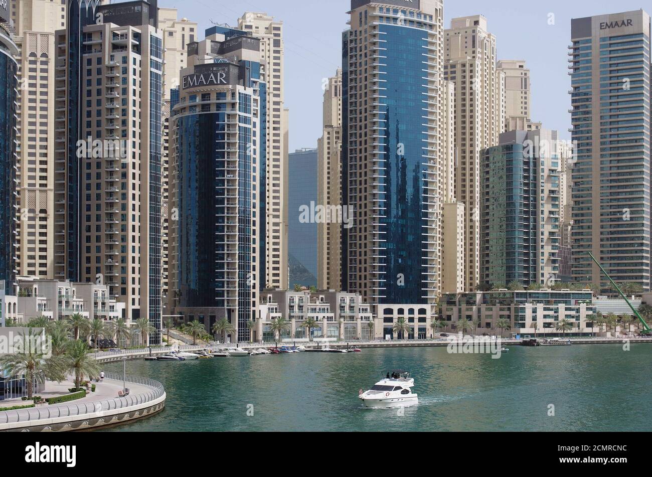 Panorama of the skyscrapers of the business city center, located on the sea promenade Stock Photo