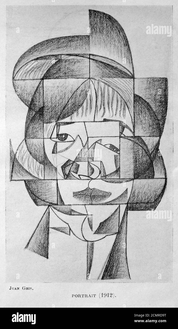 Juan Gris, 1912, Portrait (Etude pour le Portrait de Germaine Raynal), pencil and charcoal on paper, Stock Photo