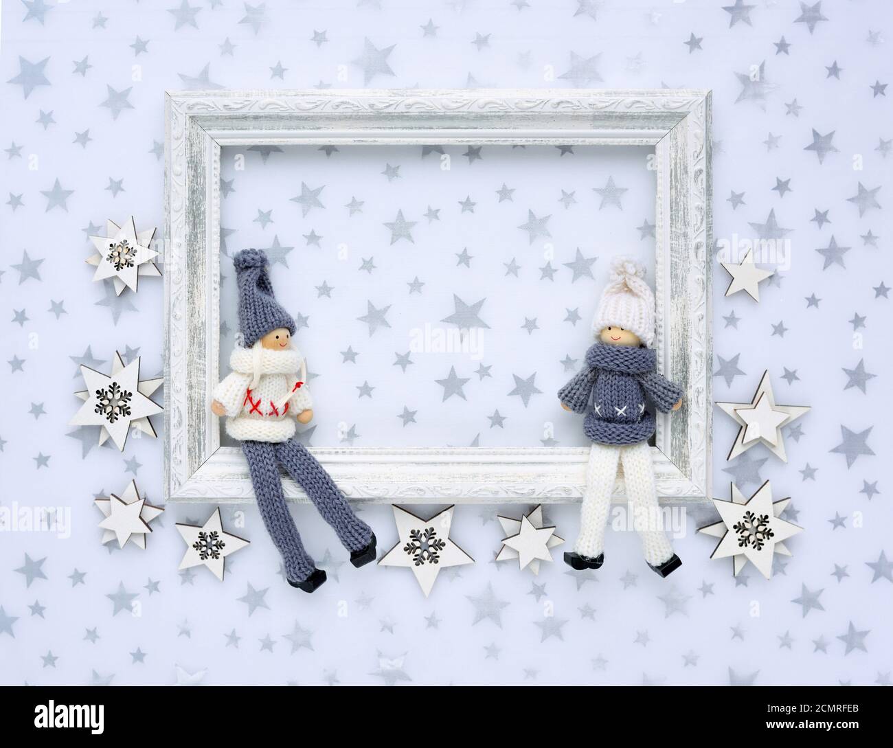 Christmas composition. Photo frame, christmas decorations on a