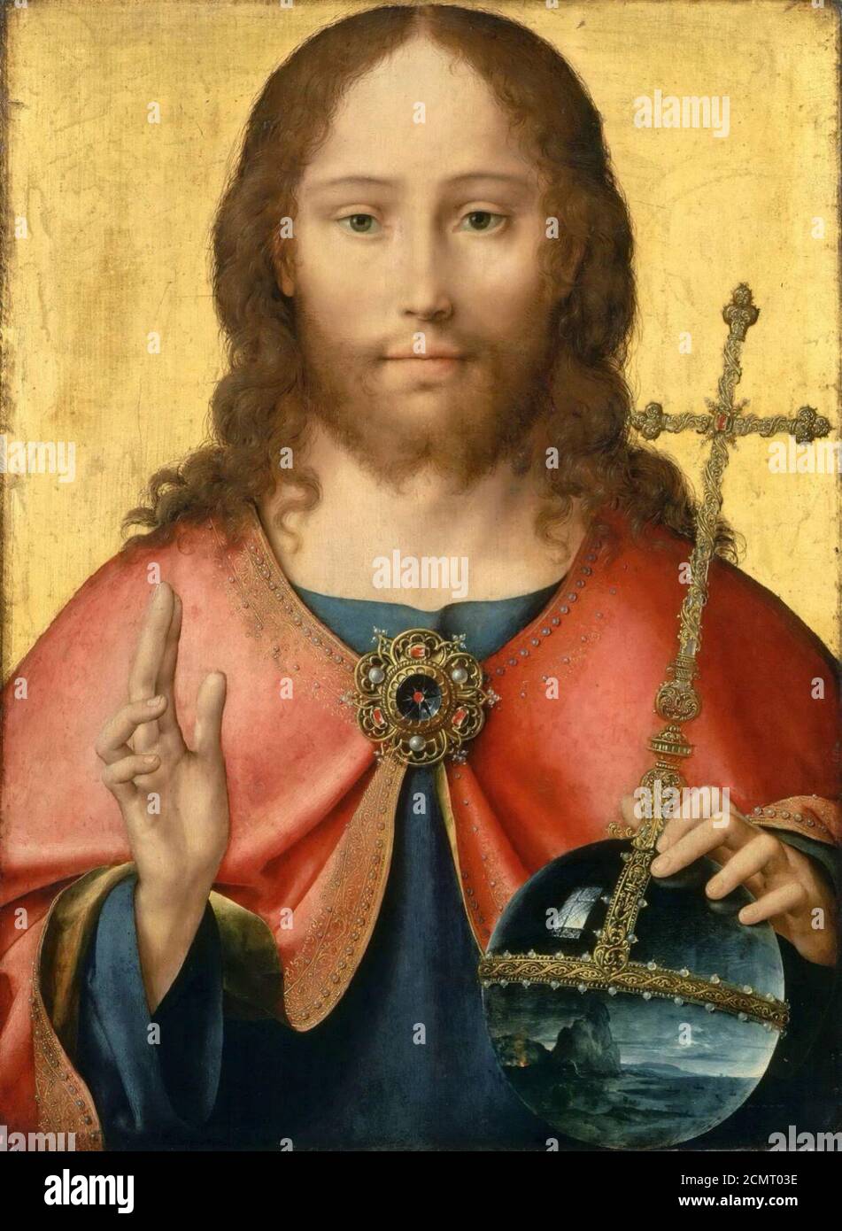 Joos van Cleve, c.1516-18, Le Christ en Salvator Mundi, 54 x 40 cm, Louvre. Stock Photo