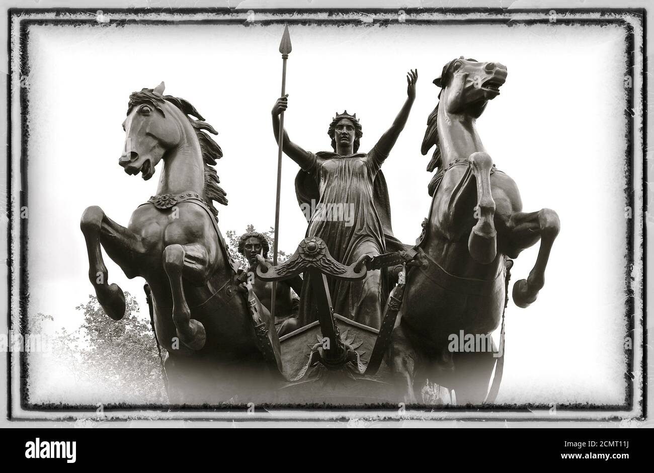 Boadicea and her Daughters Bronze Sculpture against a beautiful blue ...
