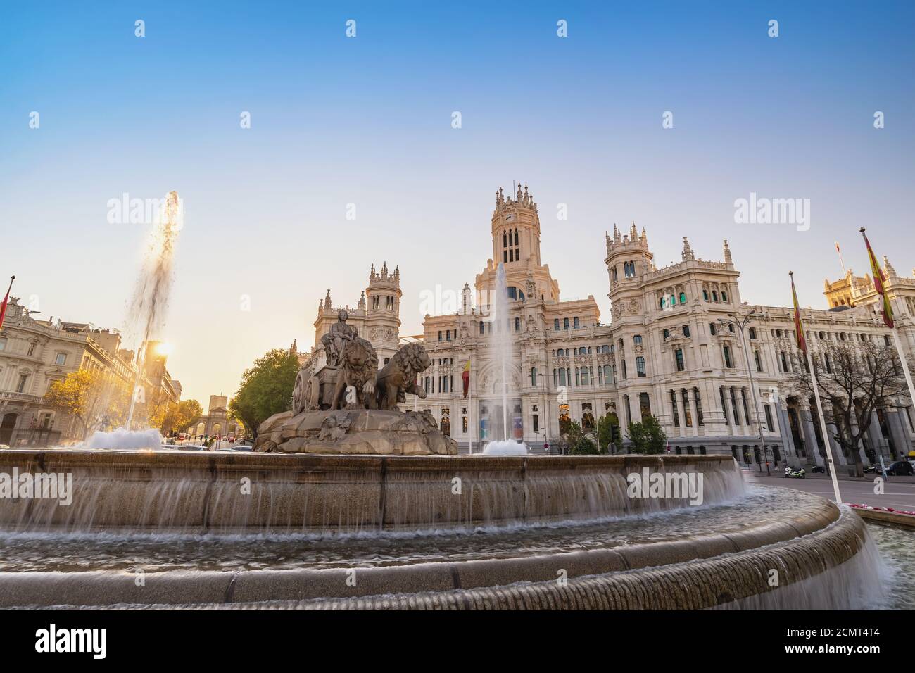 Madrid Spain, city skyline sunrise at Cibeles Fountain and CentroCentro Stock Photo