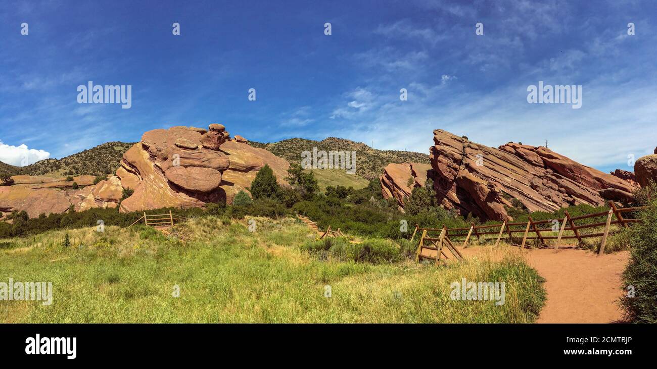 Hiking path around rock formations at Red Rocks Park and Ampitheatre Stock Photo