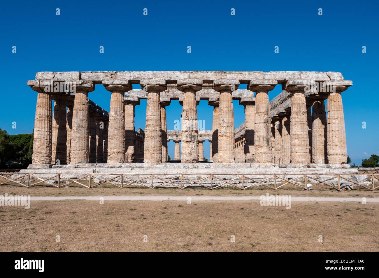 Archaic Temple or first Temple of Hera in Paestum, Italy also called Basilica, an Ancient Greek Temple Ruin Stock Photo