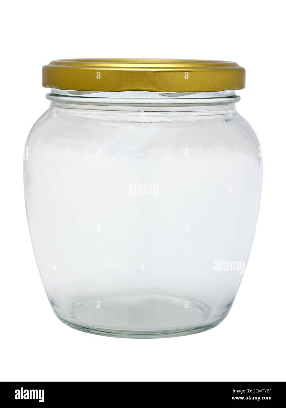 an empty glass jar with metal lid isolated on white background Stock