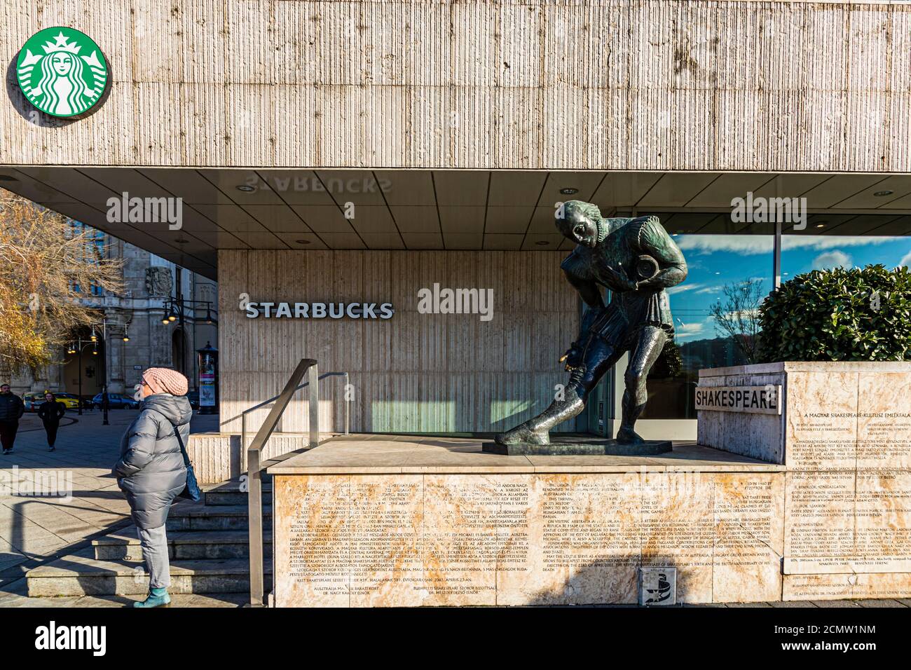 Starbucks at Shakespeare Monument in Budapest, Hungary Stock Photo