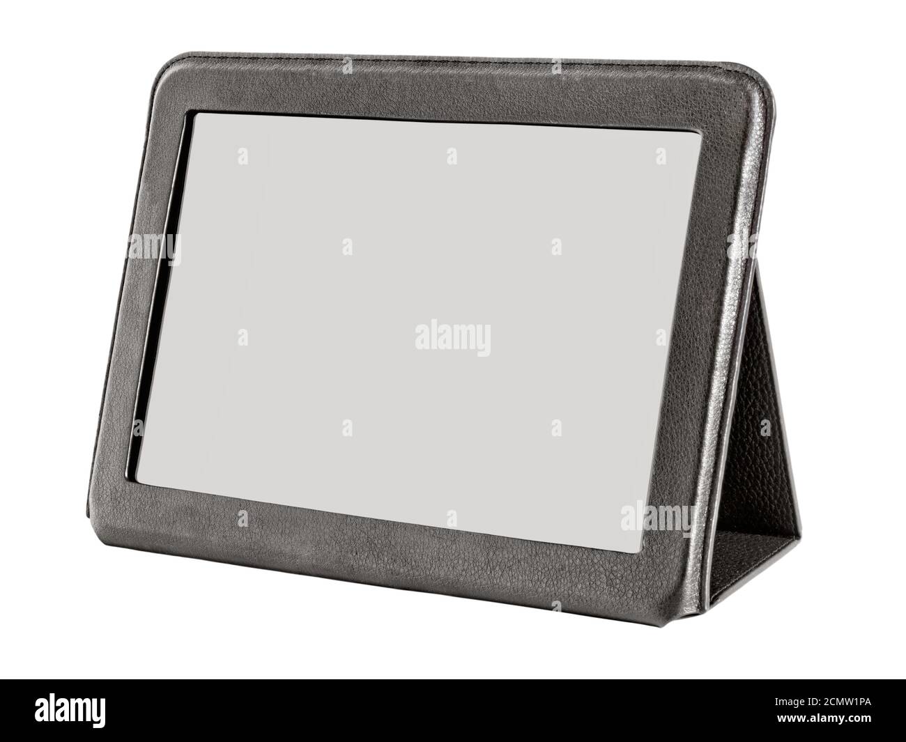 tablet in a leather case isolated on white background Stock Photo