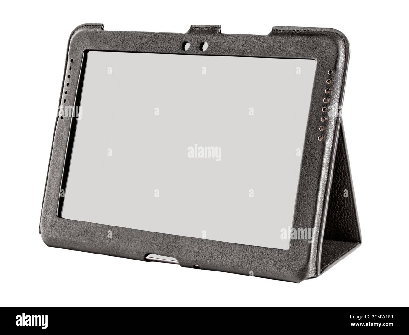 tablet in a leather case isolated on white background Stock Photo