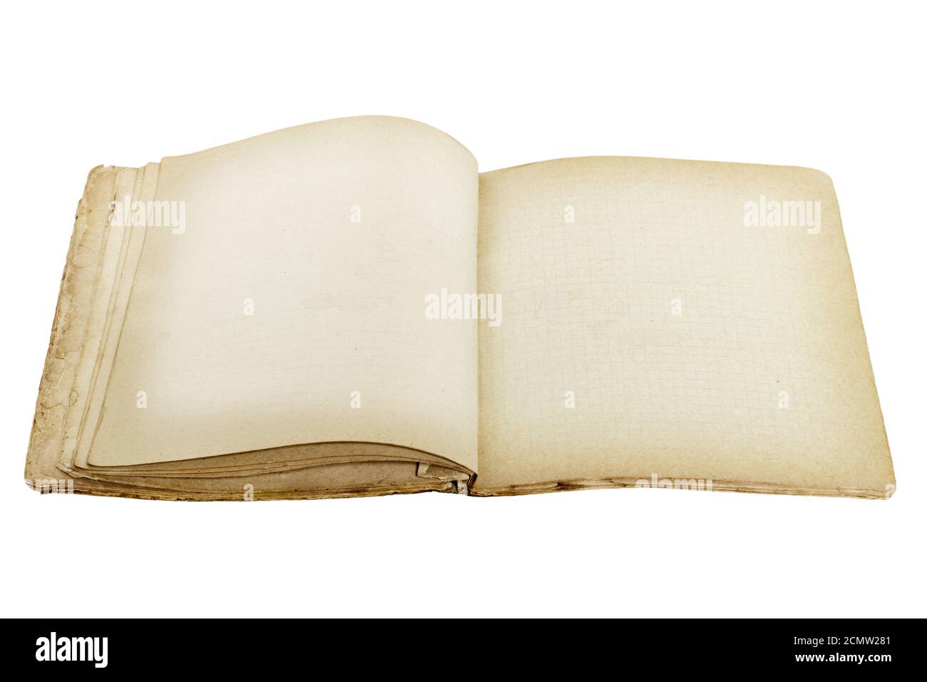 old revealed notebook isolated on white background Stock Photo
