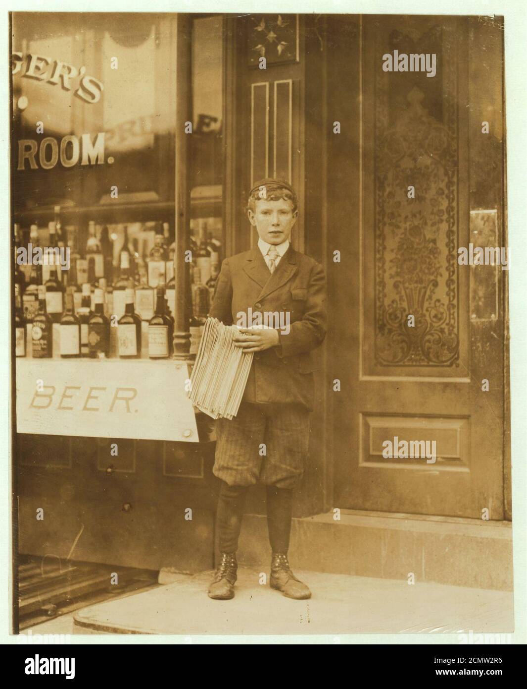 John Gibson, Newsboy, 13 years of age. Selling newspapers 7 years. Average earnings $1.25 per week. Selling newspapers own choice. Smokes. Visits saloons. Works 9 hours per day. John's Stock Photo