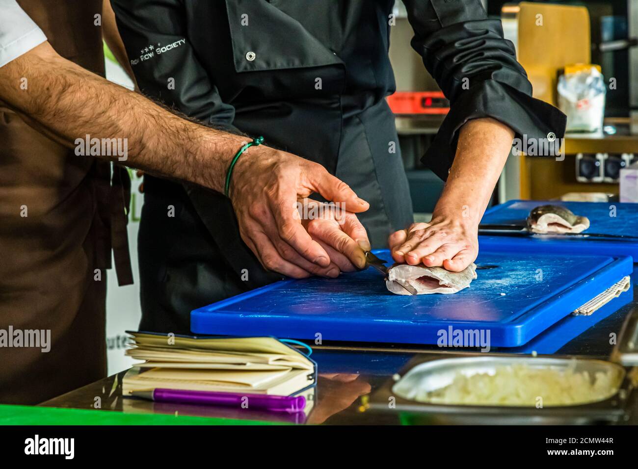 How Do You Fillet A Trout Laszlo Papdi Explains The Cutting Technique In The Kitchen During A Course At The Culinary Institute Budapest Hungary Stock Photo Alamy