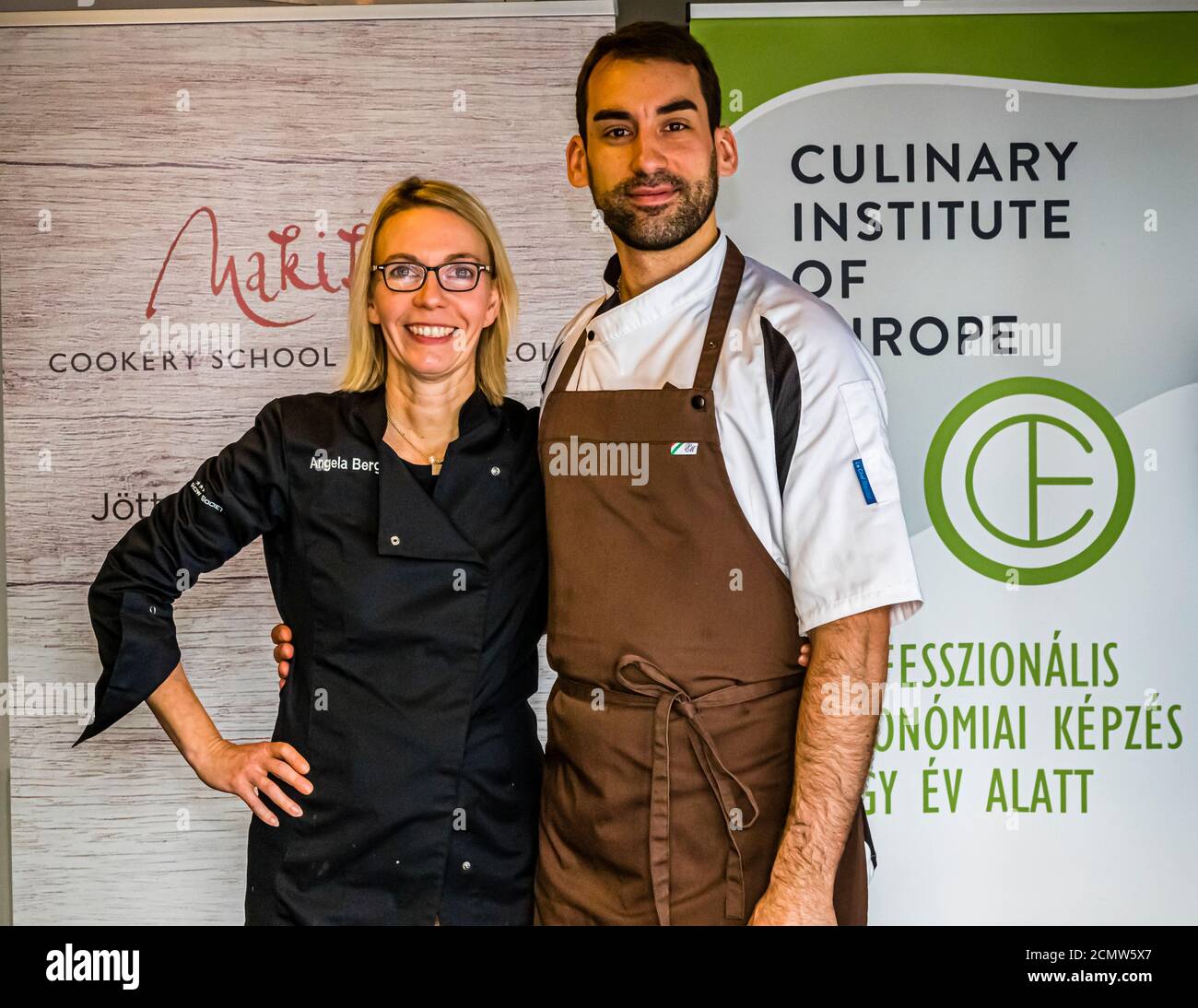 Angela Berg with chef Laszlo Papdi in Budapest, Hungary Stock Photo
