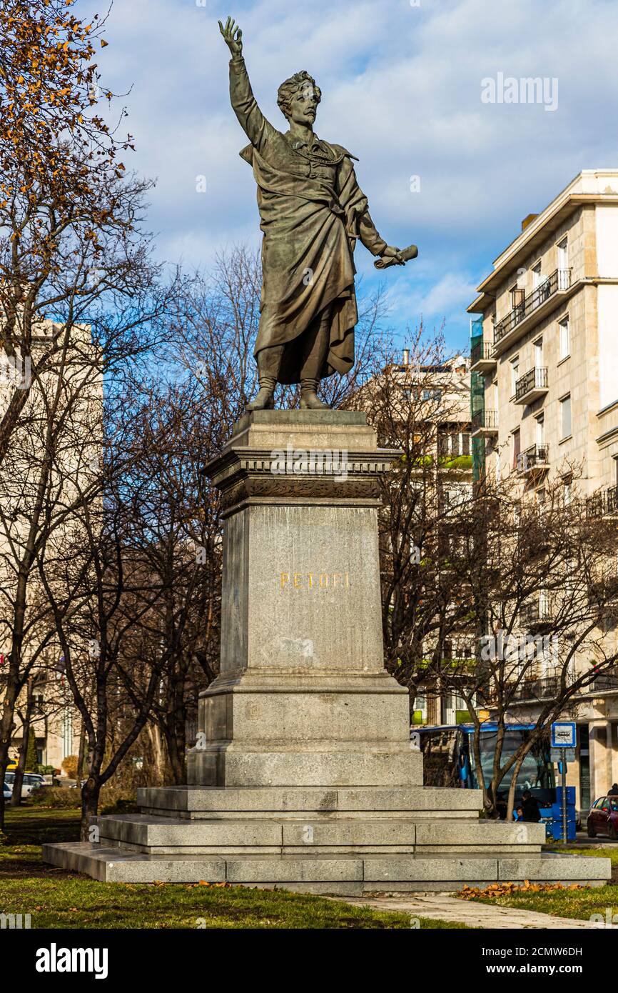 Statue of Sandor Petofi, the Hungarian national poet in Budapest, Hungary Stock Photo