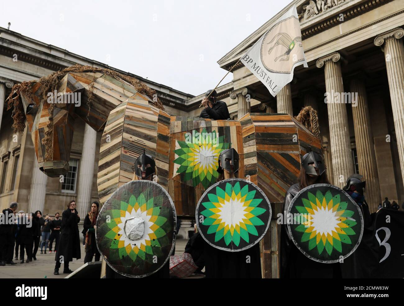 Climate change activists demonstrate against BP outside British Museum in London, Britain, February 8, 2020. REUTERS/Simon Dawson Stock Photo