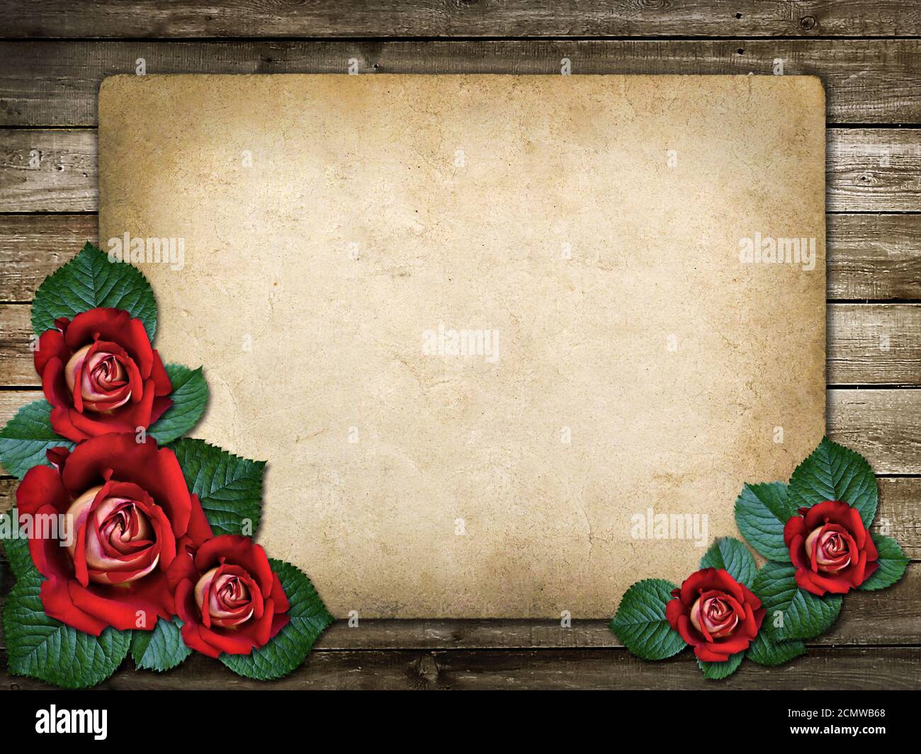 Card for invitation or congratulation with red roses in vintage style ...