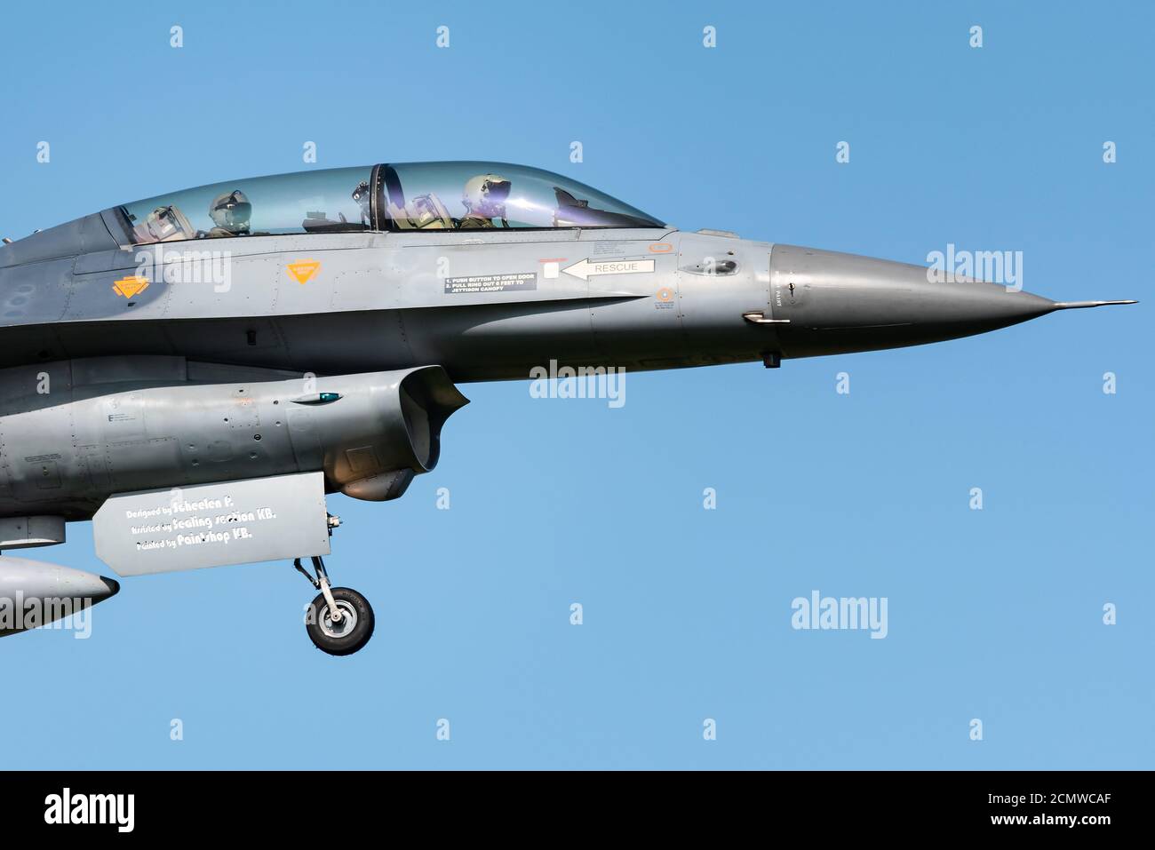 A F-16 fighter jet of the Belgian Air Force at the Kleine-Brogel airbase in Belgium. Stock Photo