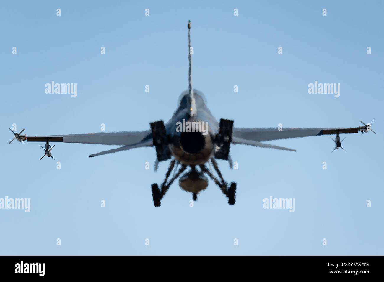 A F-16 fighter jet of the Belgian Air Force at the Kleine-Brogel airbase in Belgium. Stock Photo