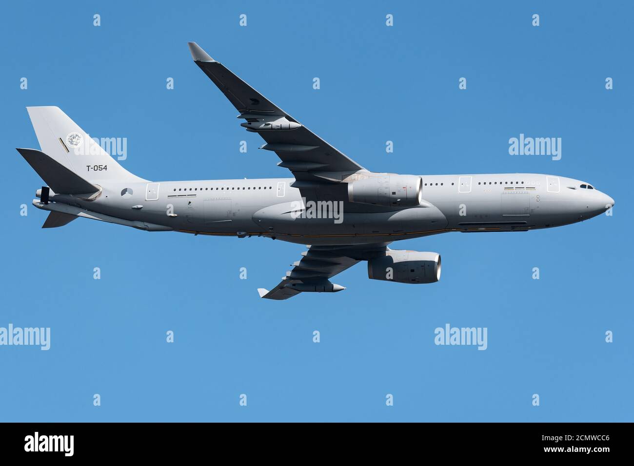 An Airbus A330 MRTT aerial refuelling tanker of the Royal Netherlands Air Force. Stock Photo
