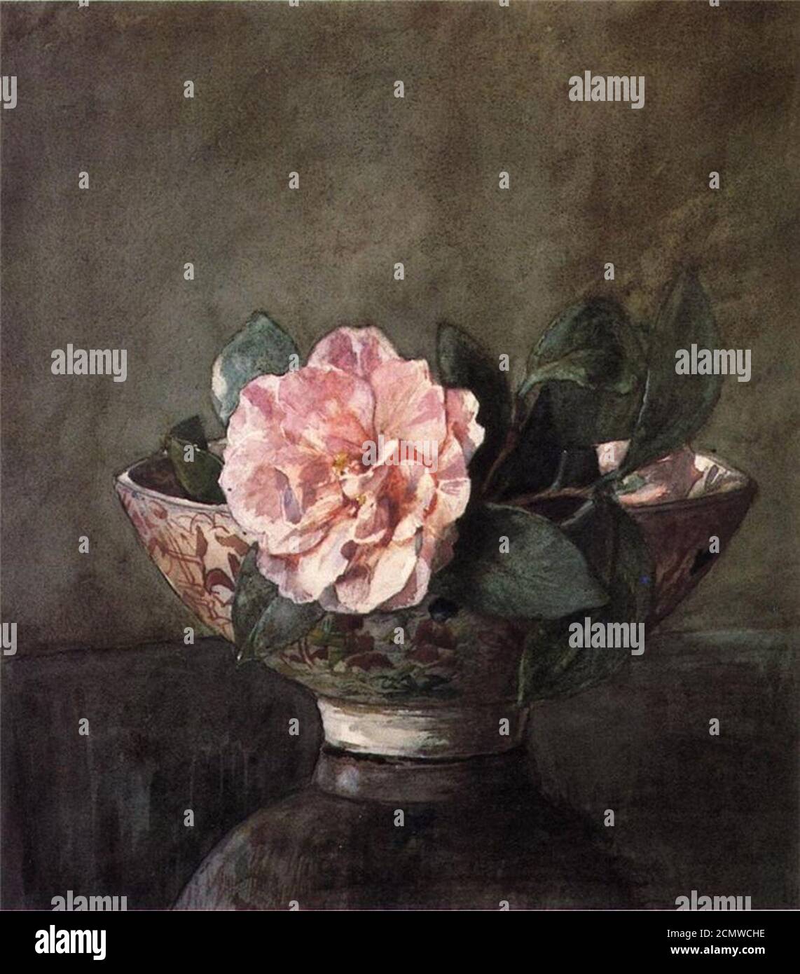 John La Farge - Camellia in Old Chinese Vase on Black Lacquer Table (15544176768). Stock Photo