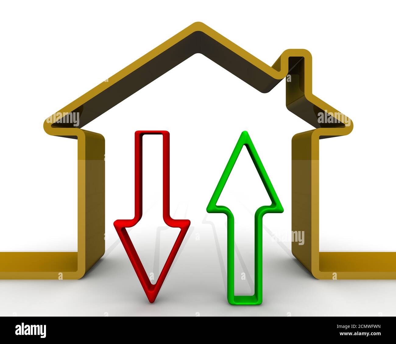 House Rising Arrow Arrows on the background of symbolic house. Arrows rising and falling ...
