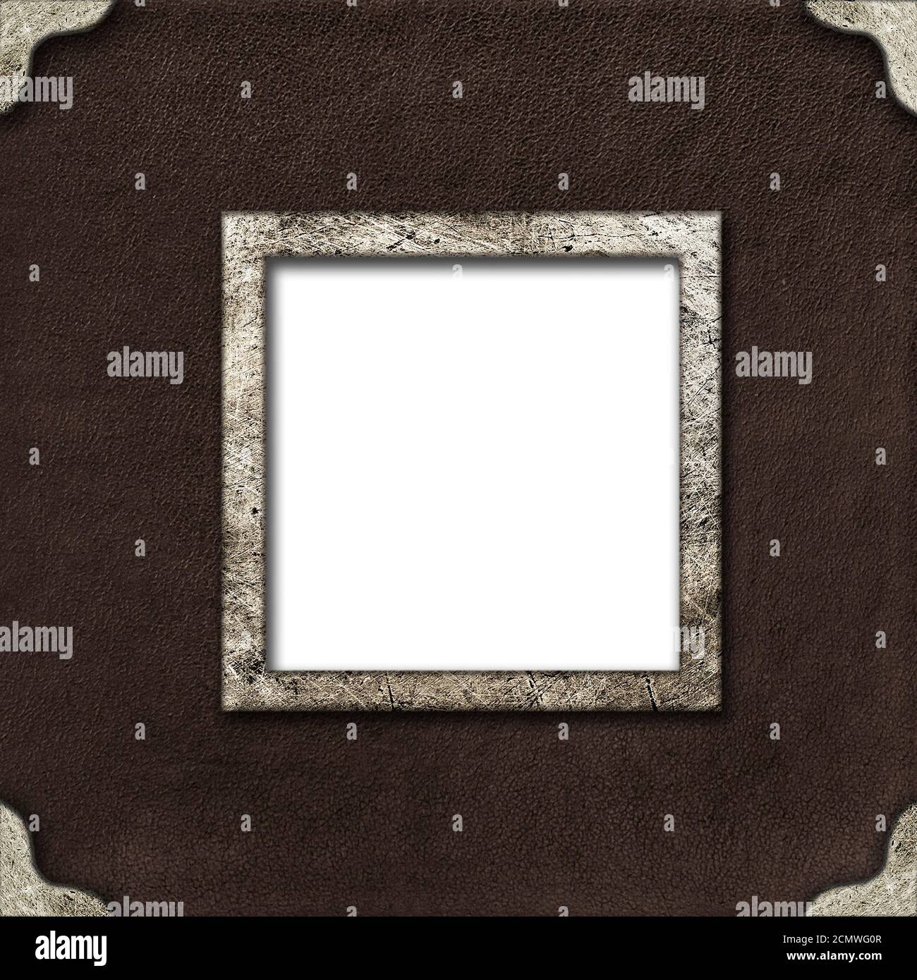 View of metal frame for photo on leather background Stock Photo - Alamy