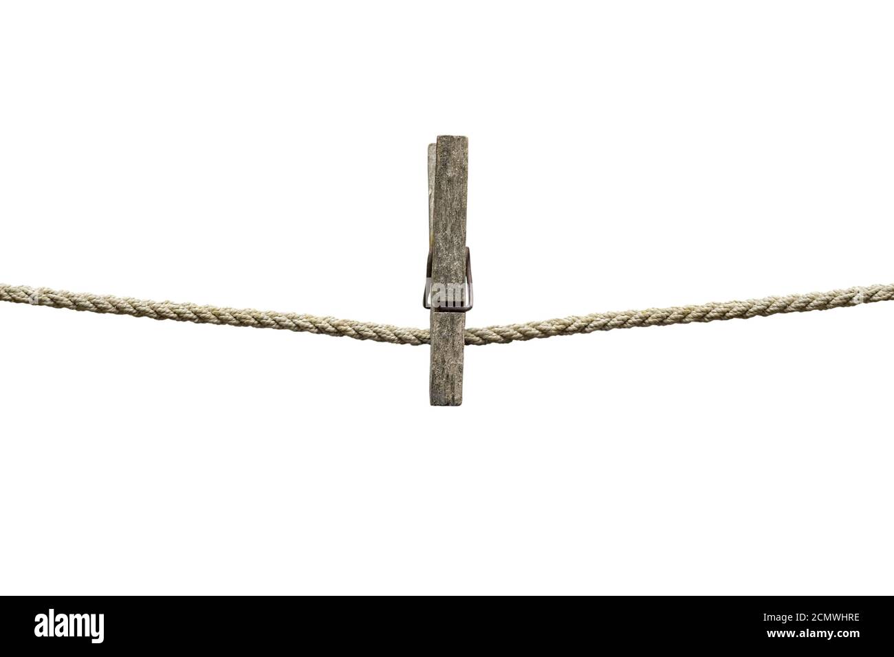 clothesline with clothespins isolated on white  background Stock Photo