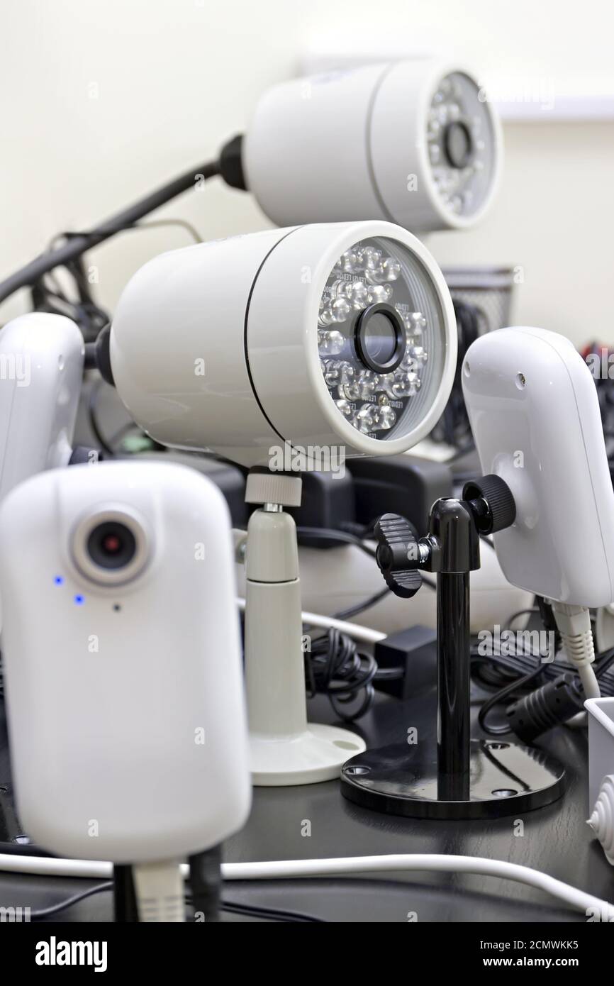different security cameras pre-wired Stock Photo