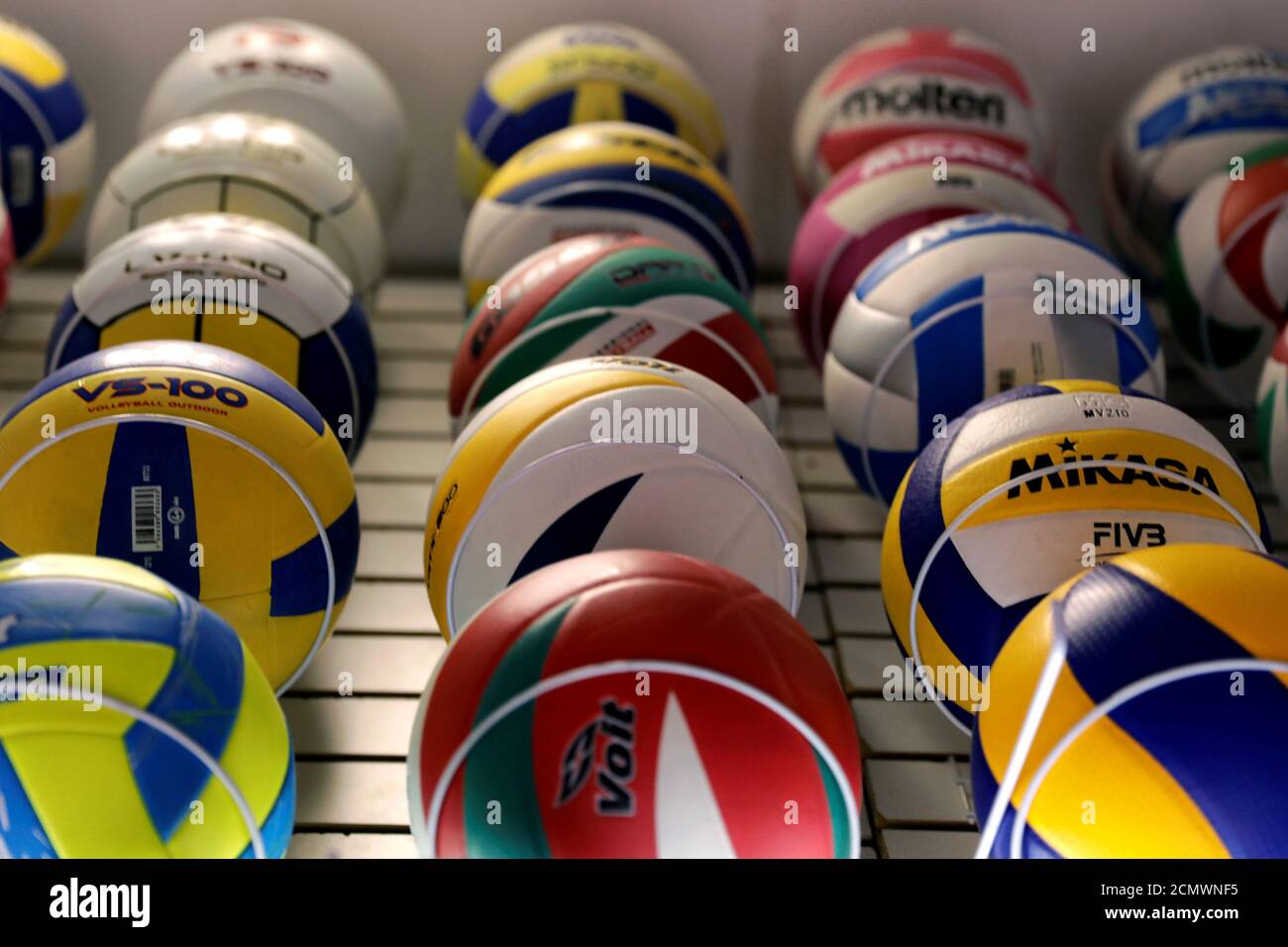 Volleyball balls Volt, Molten, Mikasa and other labels are seen inside a  shop in Mexico City, Mexico May 15, 2019. REUTERS/Carlos Jasso Stock Photo  - Alamy