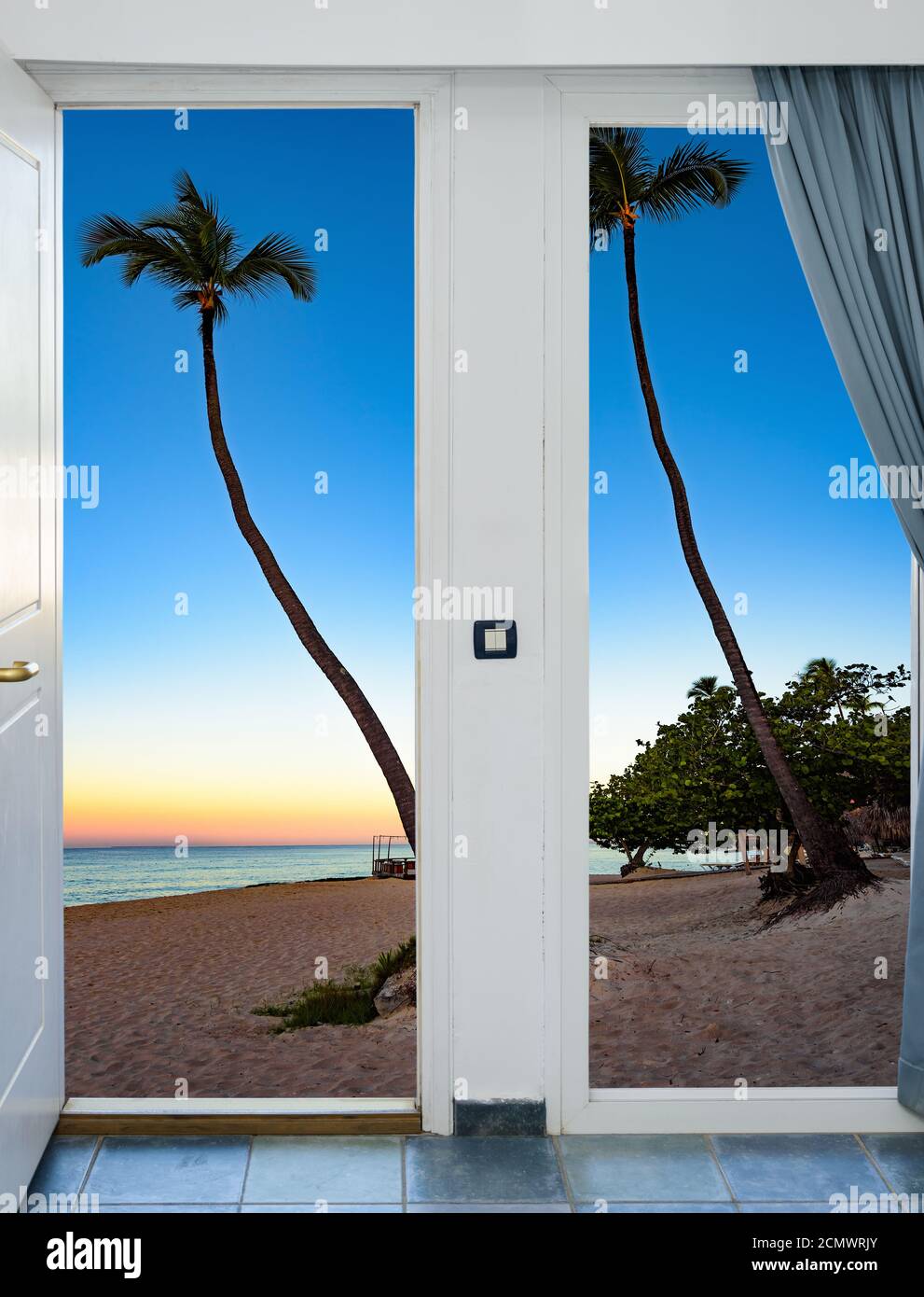 door open palm beach the Caribbean sea Dominican Republic Stock Photo