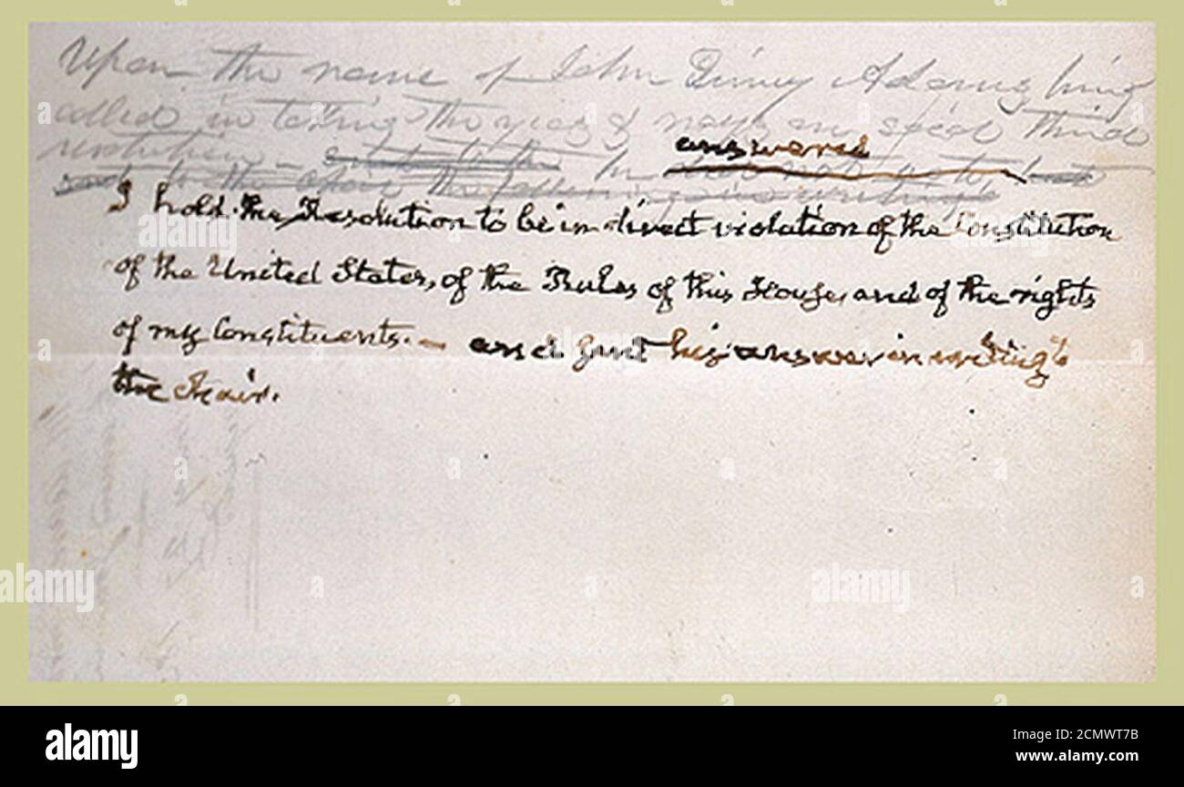 John Quincy Adams handwritten resolution against gag rule Stock Photo ...