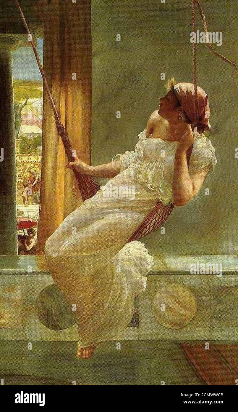 John Reinhard Weguelin – The Swing (1893). Stock Photo