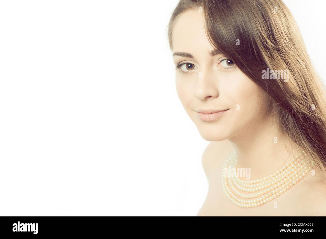 Young brunet woman portrait with expressive emotions Stock Photo