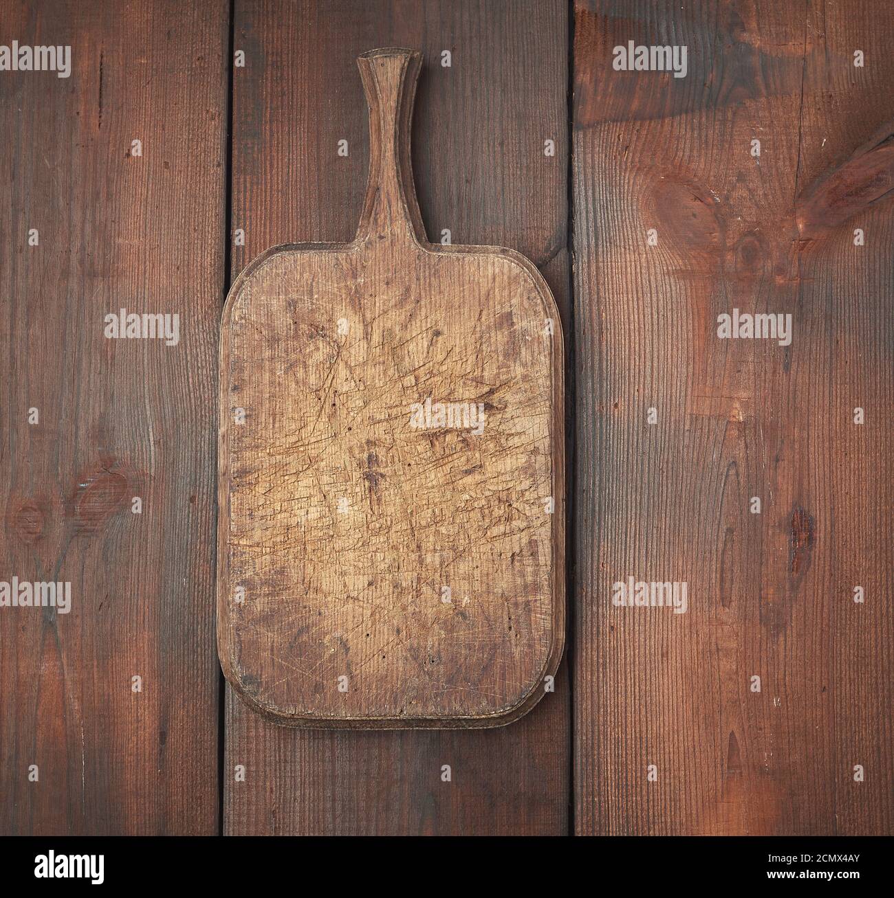 very old empty wooden rectangular cutting board, top view Stock Photo ...