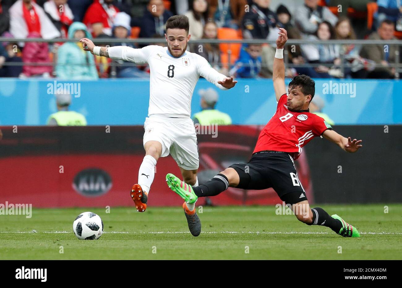Soccer Football World Cup Group A Egypt Vs Uruguay Ekaterinburg Arena Yekaterinburg Russia June 15 18 Uruguay S Nahitan Nandez In Action With Egypt S Tarek Hamed Reuters Damir Sagolj Stock Photo Alamy