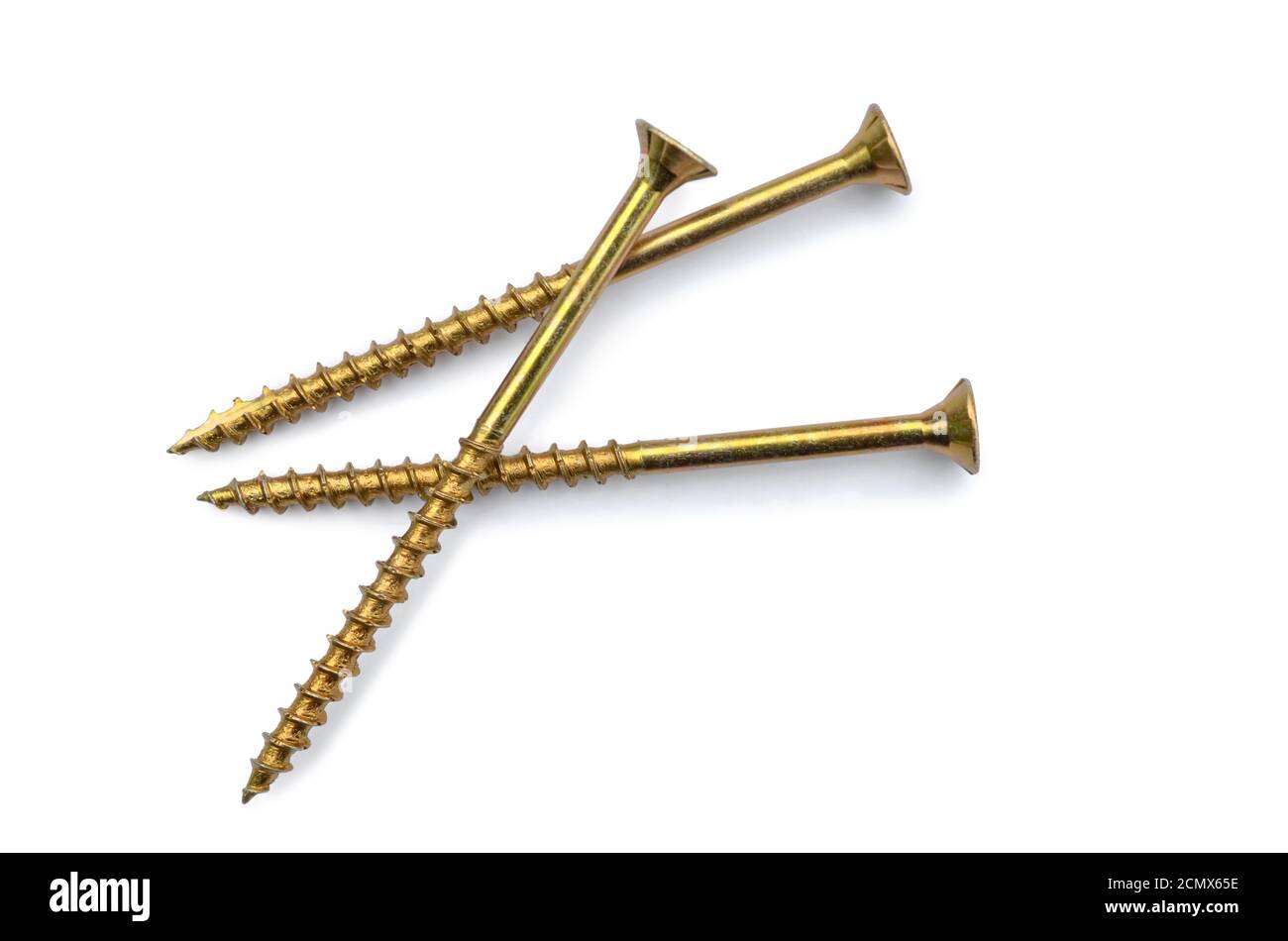 Golden tapping screws for construction Stock Photo