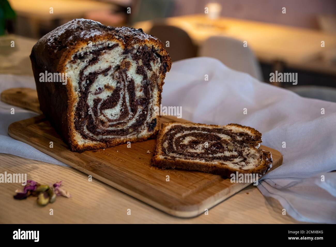 Sliced homemade chocolate cake for breakfast Stock Photo Alamy