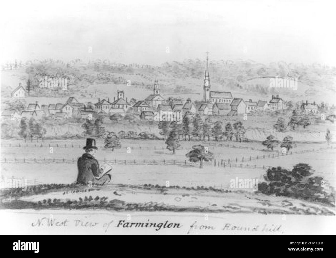 John Warner Barber - Northwest View of Farmington from Round Hill. Stock Photo