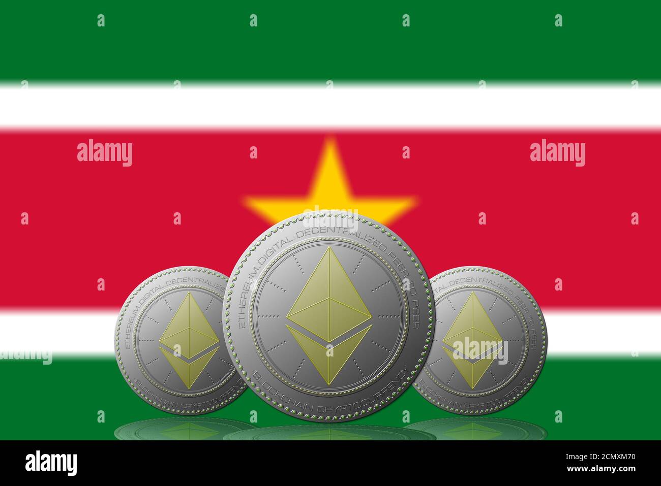 3D ILLUSTRATION Three ETHEREUM cryptocurrency with Surinam flag on  background Stock Photo - Alamy