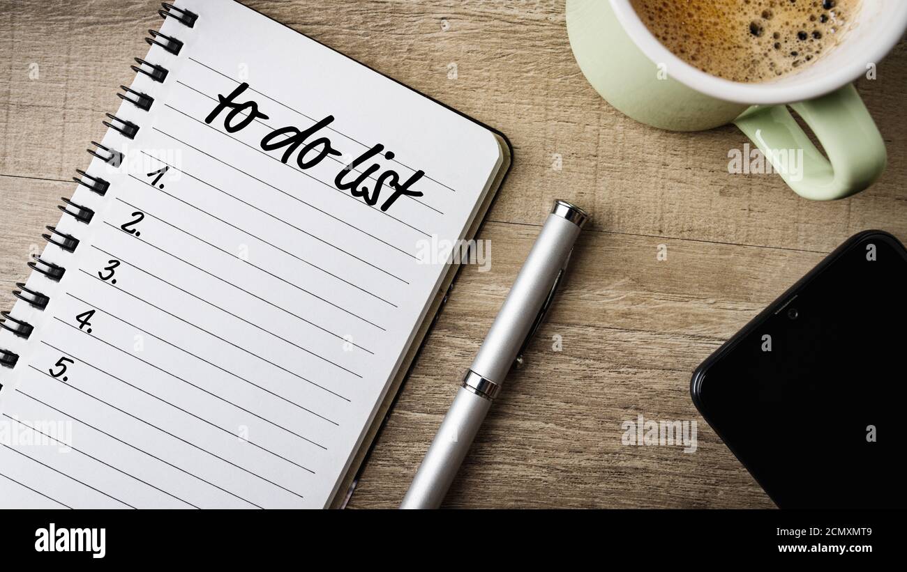 Notepad with text on it: to do list Stock Photo