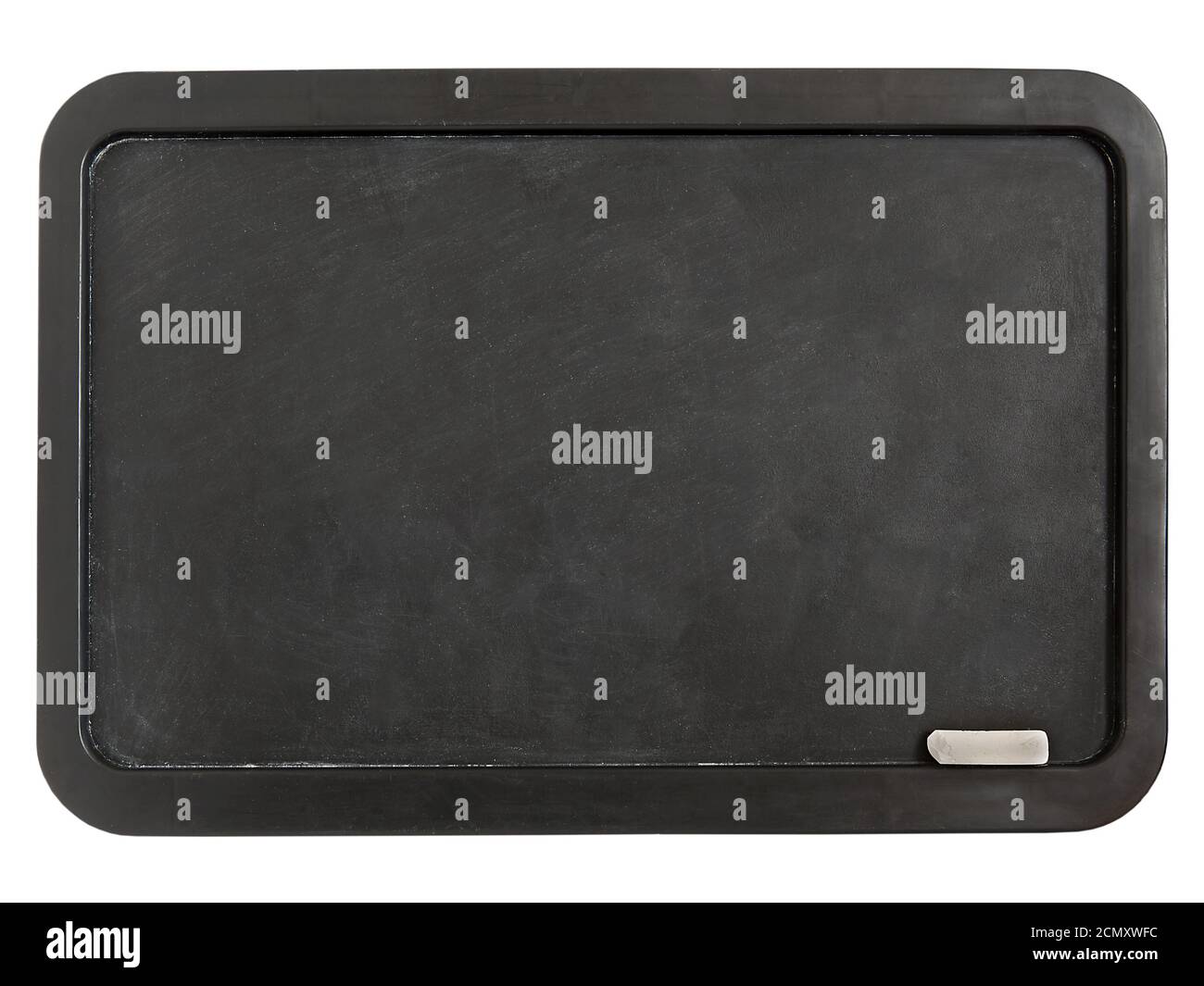 Black plastic whiteboard with chalk isolated on a white background Stock Photo