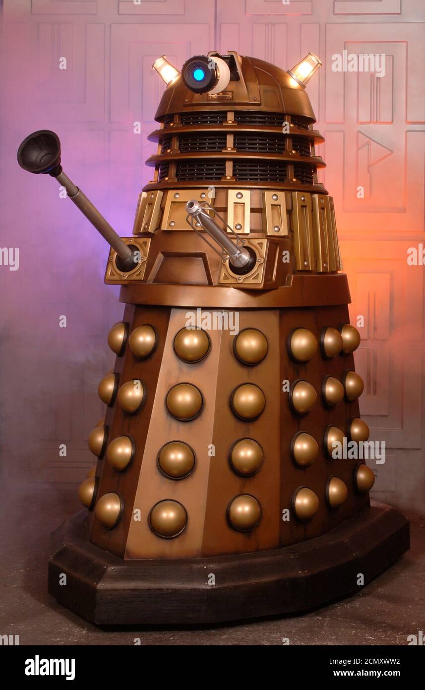 Gold Dalek from Doctor Who BBCtv - as seen first in 2005, with Christopher Eccleston as The Doctor, when the series returned to television screens in Stock Photo